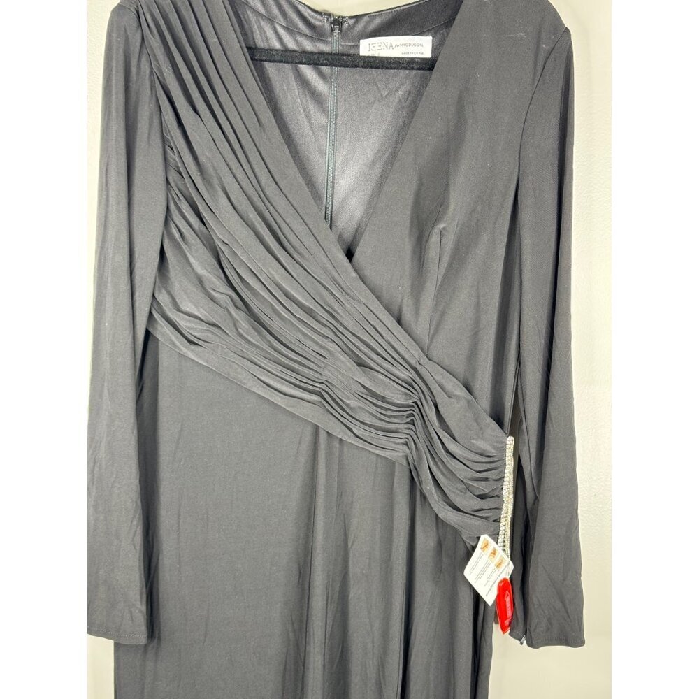 MAC DUGGAL Maxi Evening Gown Jersey Black Long Sleeve V Neck Embellished Sz. 12 - Picture 5 of 7